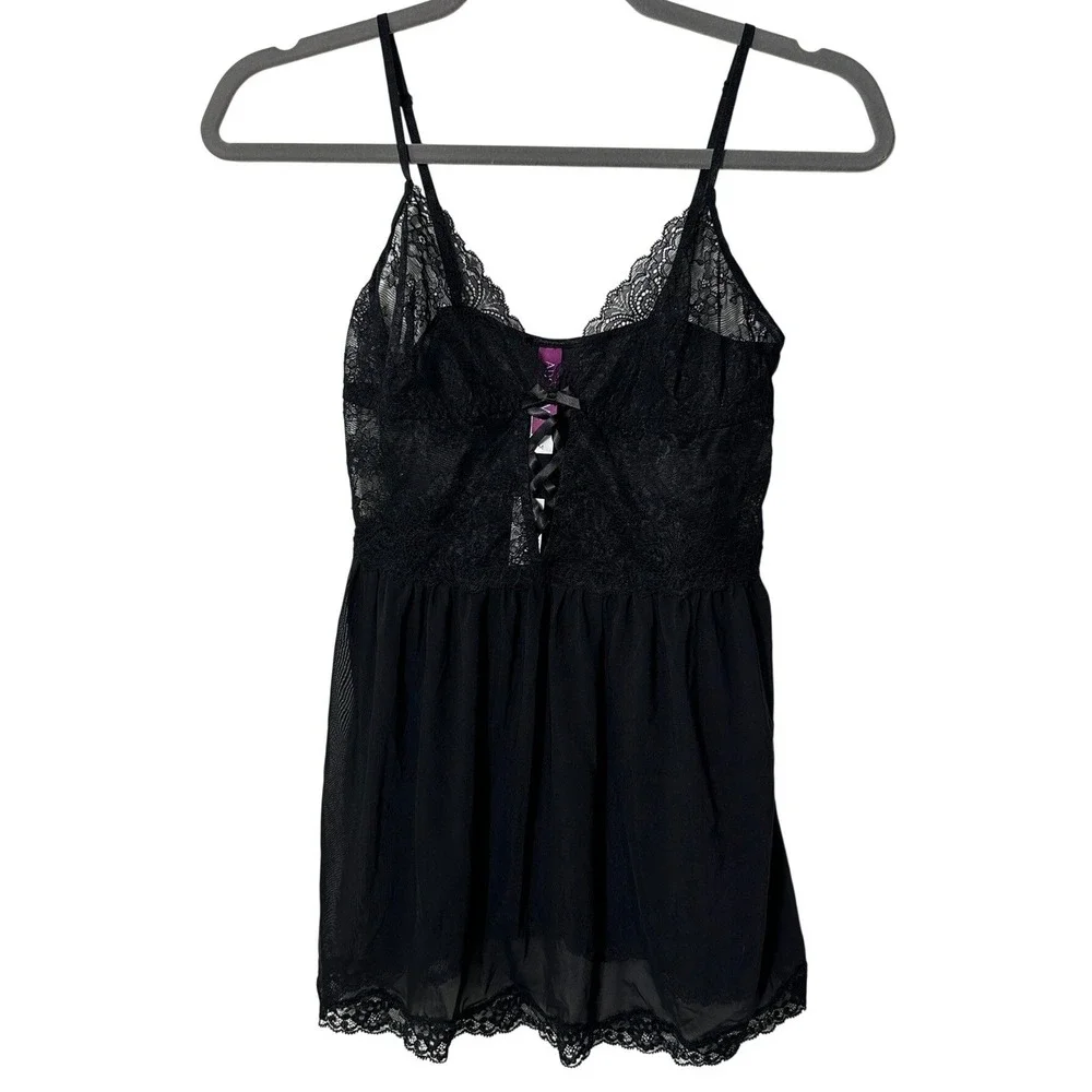 Adore Me Yolandi Black Babydoll Medium Sheer Romantic Glam‎ Lingerie Boudoir